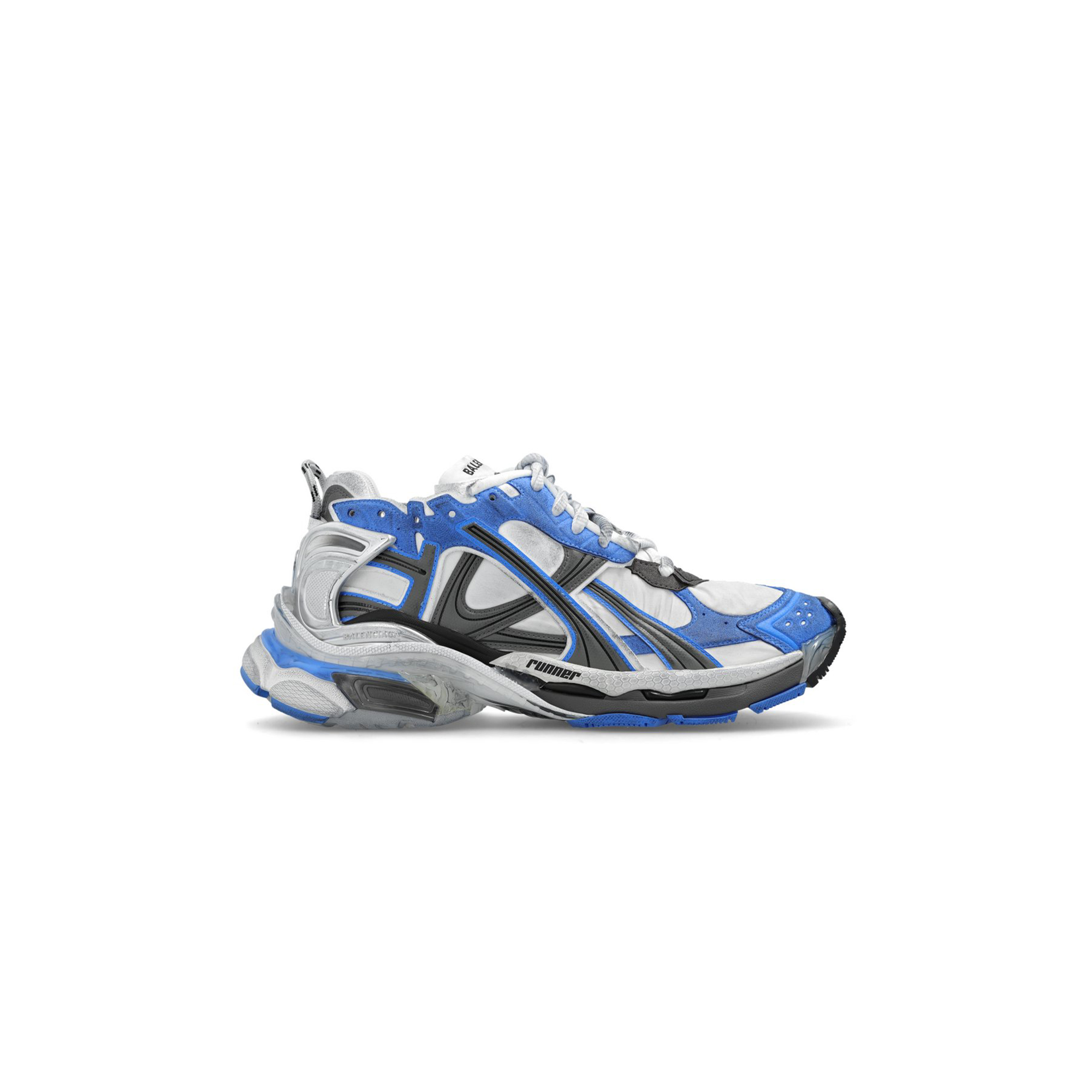 BALENCIAGA RUNNER DISTRESSED PANELLED SNEAKERS IN BLUE 772774W3RNY4912